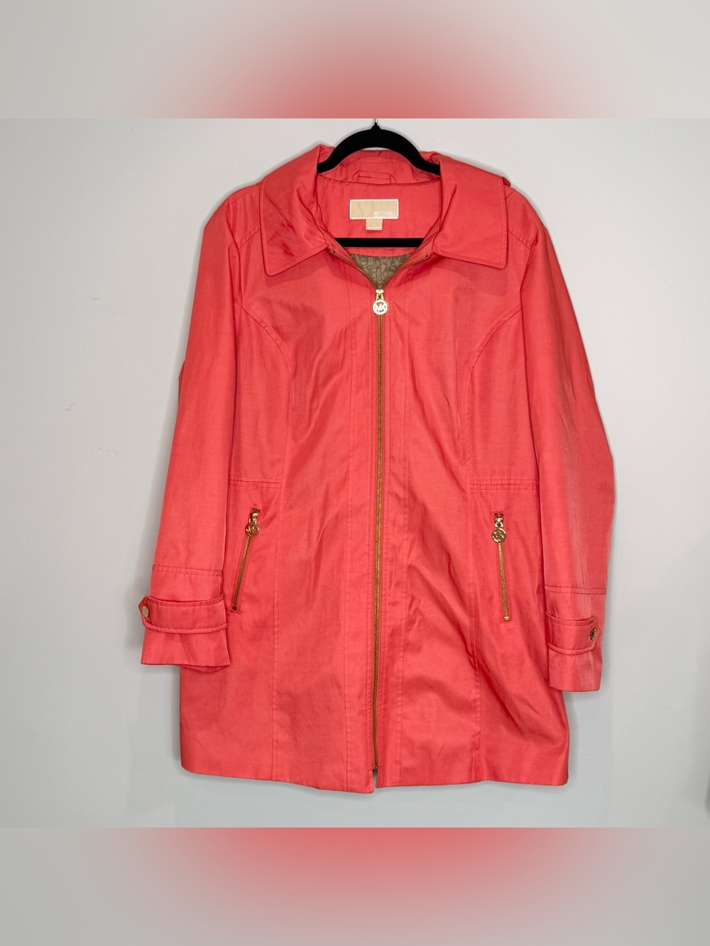 Michael Kors coral zip up jacket with removable hood - size XL